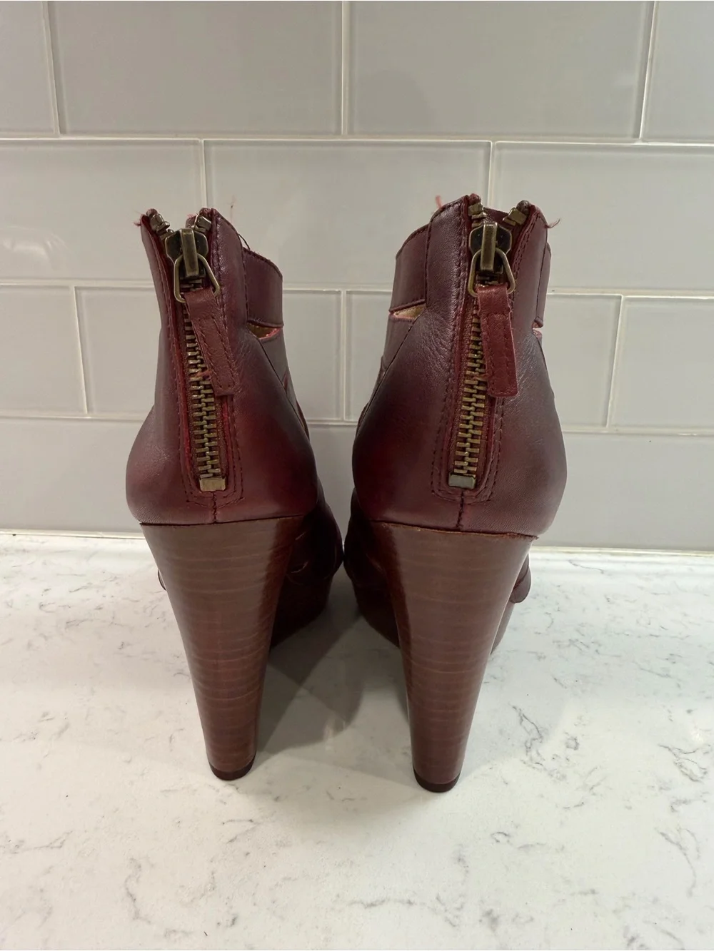 Splendid Burgundy Strappy Peep-Toe Wedge Booties